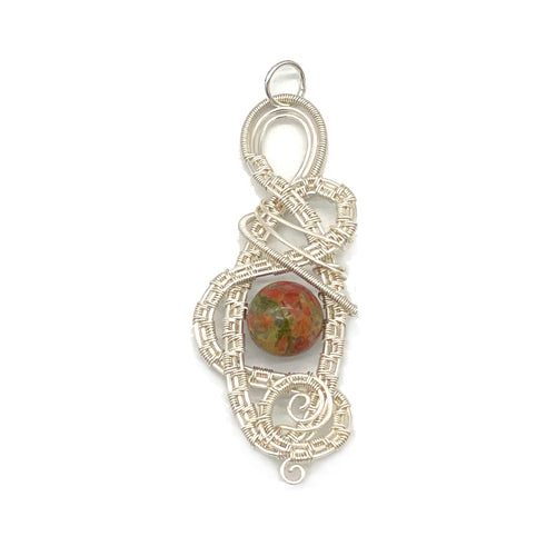 Front - Unakite Pendant Wrapped in Silver Wire