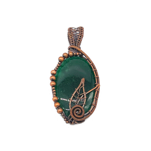 Front - Green Aventurine Pendant Wrapped in Copper Wire