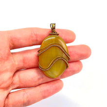 Load image into Gallery viewer, Back - Yellow Onyx Pendant Wrapped in Antique Bronze 
