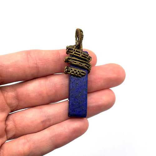 Front - Lapis Lazuli Pendant Wrapped in Bronze Wire