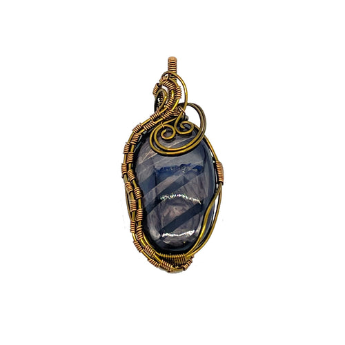 Front - Hypersthene Pendant Wrapped in Bronze Wire