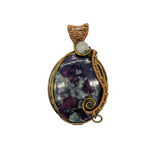 Front - Eudialyte Pendant Wrapped in Bronze Wire