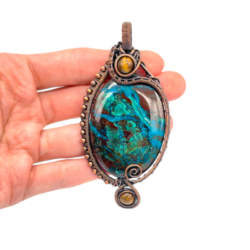 Size/ Scale - Chrysocolla Wrapped in Antique Copper Wire