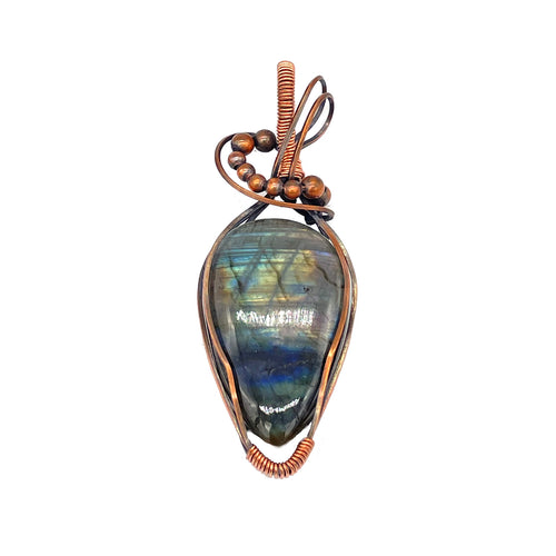 Front View - Labradorite Pendant Wrapped in Copper Wire