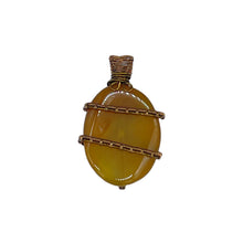 Load image into Gallery viewer, Back - Yellow Onyx Pendant Wrapped in Antique Bronze
