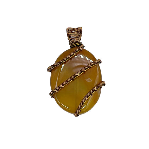 Front - Yellow Onyx Pendant Wrapped in Antique Bronze
