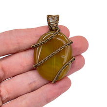 Load image into Gallery viewer, Size/ Scale - Yellow Onyx Pendant Wrapped in Antique Bronze
