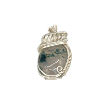 Load image into Gallery viewer, Bottom View - Moss Agate Pendant Wrapped in Silver Wire

