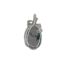 Load image into Gallery viewer, Back -Moss Agate Pendant Wrapped in Silver Wire
