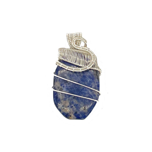 Front - Sodalite Pendant Wrapped in Silver Wire