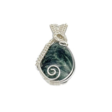 Load image into Gallery viewer, Bottom View - Seraphinite Pendant Wrapped in Silver Wire
