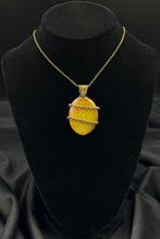 Load image into Gallery viewer, Back - Yellow Onyx Pendant Wrapped in Antique Bronze
