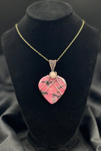 Load image into Gallery viewer, Rhodonite Heart Pendant Wrapped in Copper Wire
