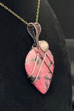 Load image into Gallery viewer, Left Side - Rhodonite Heart Pendant Wrapped in Copper Wire
