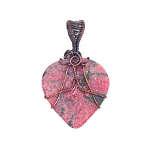 Load image into Gallery viewer, Back - Rhodonite Heart Pendant Wrapped in Copper Wire
