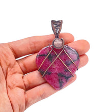 Load image into Gallery viewer, Size/ Scale - Rhodonite Heart Pendant Wrapped in Copper Wire
